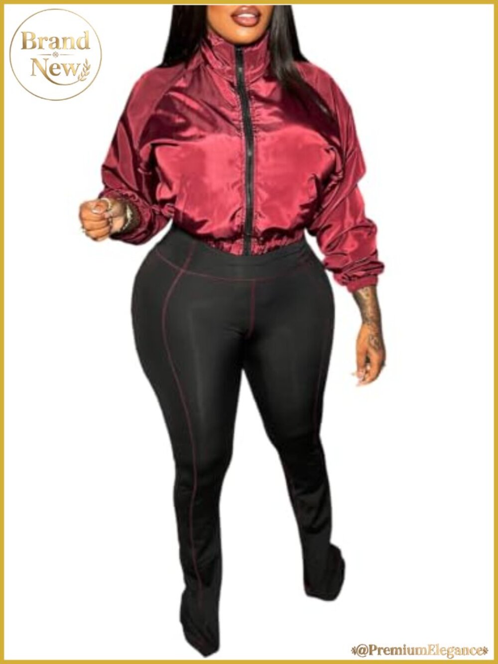 Women 2 Piece Windbreaker Jacket and Flare Leggings Tracksuit Set